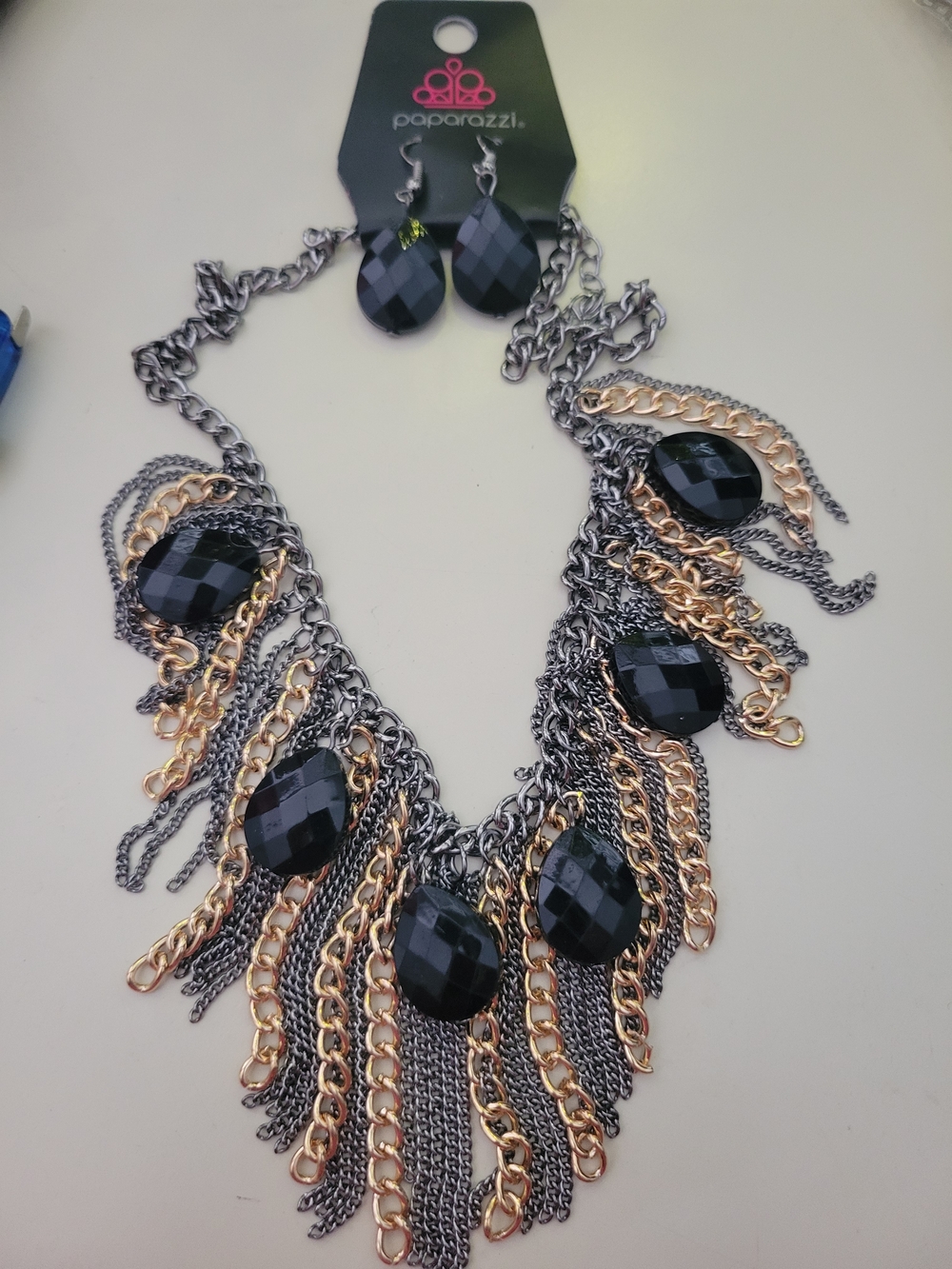 Paparazzi Black & Gold Statement Fringe Necklace - Picture 2 of 2